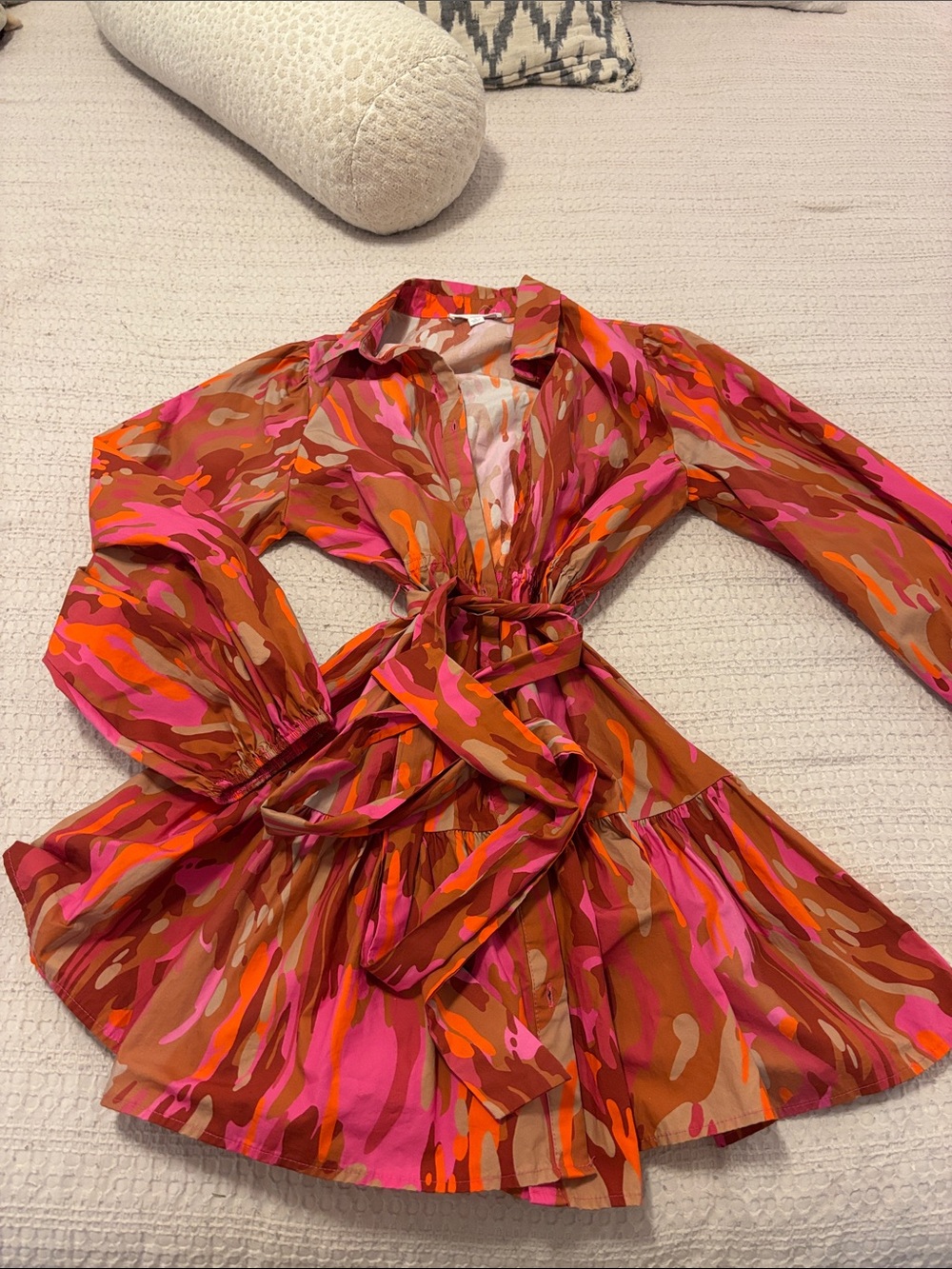 Peach Love California Pink Orange Brown Tie-Waist Dress